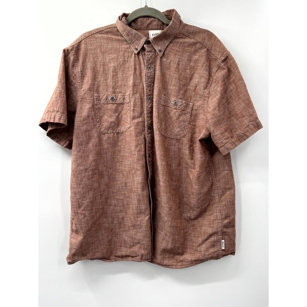 Rown Shirt Men's XL Coral 100%‎ Cotton Pockets Short Sleeve Casual Button-Down